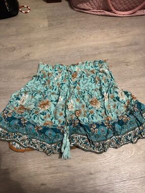 Turquoise Floral Boho Shorts